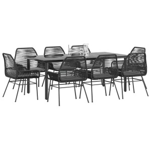vidaXL 9-delige Tuinset met kussens poly rattan glas zwart