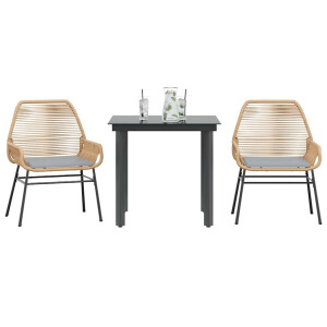 vidaXL 3-delige Tuinset met kussens poly rattan glas bruin
