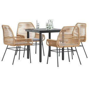 vidaXL 5-delige Tuinset met kussens poly rattan glas bruin
