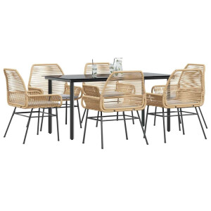 vidaXL 7-delige Tuinset met kussens poly rattan glas bruin