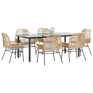 vidaXL 7-delige Tuinset met kussens poly rattan glas bruin