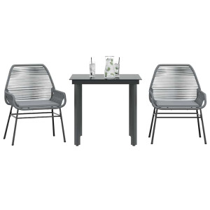 vidaXL 3-delige Tuinset met kussens poly rattan glas grijs