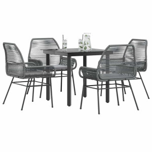 vidaXL 5-delige Tuinset met kussens poly rattan glas grijs