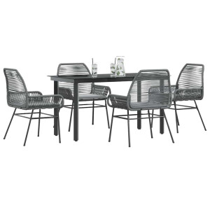 vidaXL 5-delige Tuinset met kussens poly rattan glas grijs