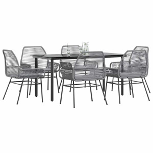 vidaXL 7-delige Tuinset met kussens poly rattan glas grijs