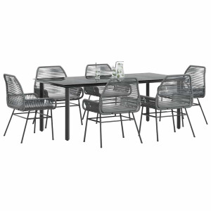 vidaXL 7-delige Tuinset met kussens poly rattan glas grijs