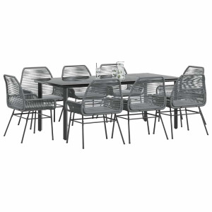 vidaXL 9-delige Tuinset met kussens poly rattan glas grijs