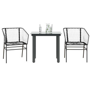 vidaXL 3-delige Tuinset poly rattan glas zwart