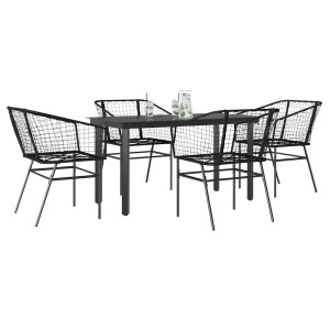 vidaXL 5-delige Tuinset poly rattan glas zwart