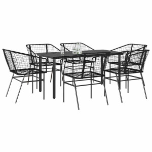 vidaXL 7-delige Tuinset poly rattan glas zwart