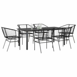 vidaXL 7-delige Tuinset poly rattan glas zwart