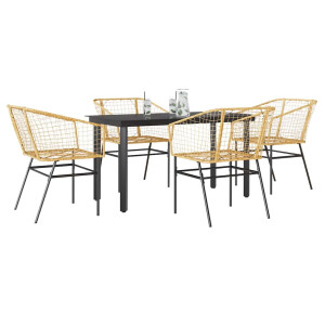 vidaXL 5-delige Tuinset poly rattan glas bruin