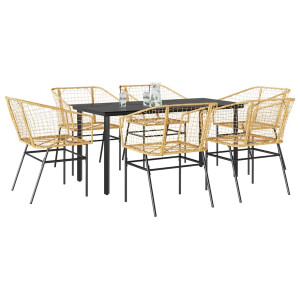 vidaXL 7-delige Tuinset poly rattan glas bruin