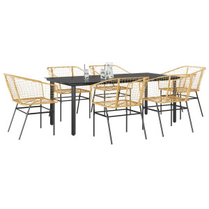 vidaXL 7-delige Tuinset poly rattan glas bruin