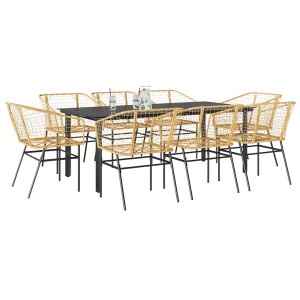 vidaXL 9-delige Tuinset poly rattan glas bruin