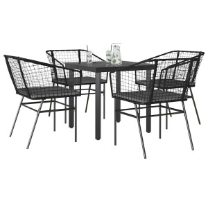 vidaXL 5-delige Tuinset met kussens poly rattan glas zwart