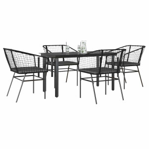 vidaXL 5-delige Tuinset met kussens poly rattan glas zwart