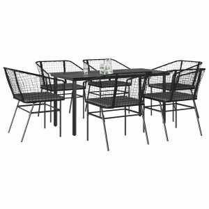 vidaXL 7-delige Tuinset met kussens poly rattan glas zwart