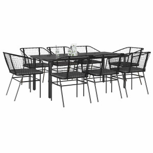 vidaXL 9-delige Tuinset met kussens poly rattan glas zwart