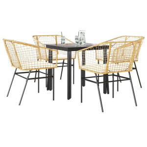 vidaXL 5-delige Tuinset met kussens poly rattan glas bruin
