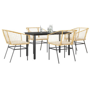 vidaXL 5-delige Tuinset met kussens poly rattan glas bruin