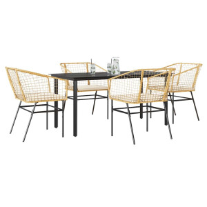 vidaXL 5-delige Tuinset met kussens poly rattan glas bruin