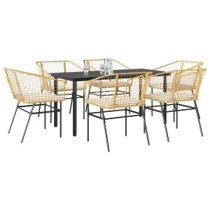 vidaXL 7-delige Tuinset met kussens poly rattan glas bruin