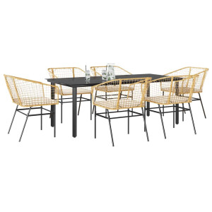 vidaXL 7-delige Tuinset met kussens poly rattan glas bruin