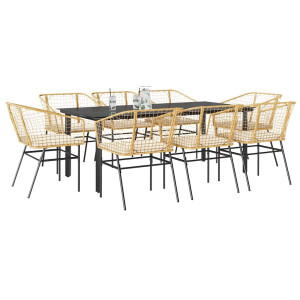 vidaXL 9-delige Tuinset met kussens poly rattan glas bruin