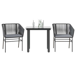 vidaXL 3-delige Tuinset met kussens poly rattan glas zwart