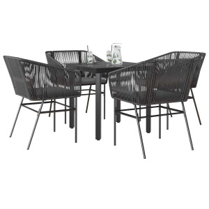 vidaXL 5-delige Tuinset met kussens poly rattan glas zwart