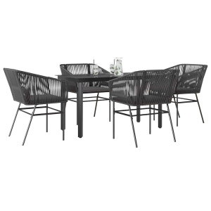vidaXL 5-delige Tuinset met kussens poly rattan glas zwart