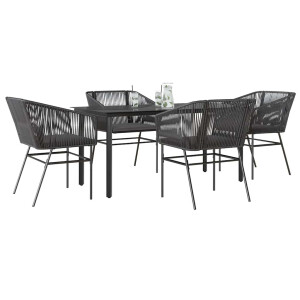 vidaXL 5-delige Tuinset met kussens poly rattan glas zwart