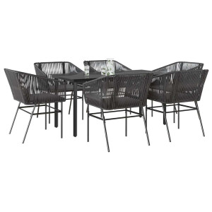 vidaXL 7-delige Tuinset met kussens poly rattan glas zwart