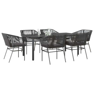 vidaXL 7-delige Tuinset met kussens poly rattan glas zwart