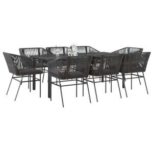 vidaXL 9-delige Tuinset met kussens poly rattan glas zwart