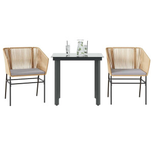 vidaXL 3-delige Tuinset met kussens poly rattan glas bruin