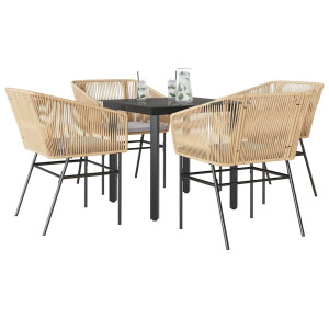 vidaXL 5-delige Tuinset met kussens poly rattan glas bruin