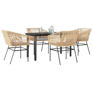 vidaXL 5-delige Tuinset met kussens poly rattan glas bruin