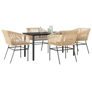 vidaXL 5-delige Tuinset met kussens poly rattan glas bruin