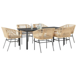 vidaXL 7-delige Tuinset met kussens poly rattan glas bruin