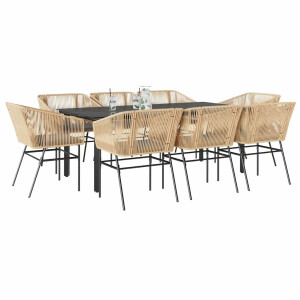 vidaXL 9-delige Tuinset met kussens poly rattan glas bruin