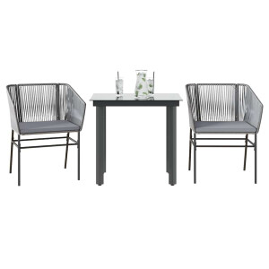 vidaXL 3-delige Tuinset met kussens poly rattan glas grijs