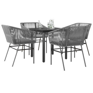 vidaXL 5-delige Tuinset met kussens poly rattan glas grijs