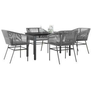 vidaXL 5-delige Tuinset met kussens poly rattan glas grijs