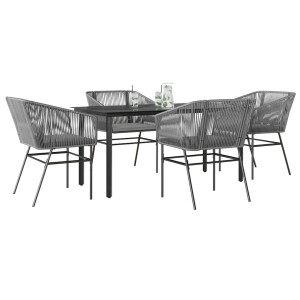 vidaXL 5-delige Tuinset met kussens poly rattan glas grijs