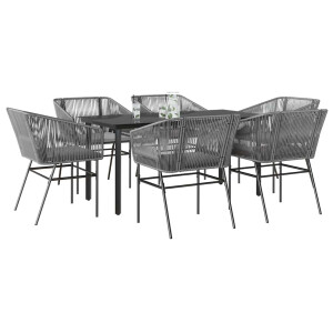 vidaXL 7-delige Tuinset met kussens poly rattan glas grijs