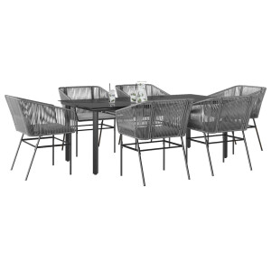 vidaXL 7-delige Tuinset met kussens poly rattan glas grijs