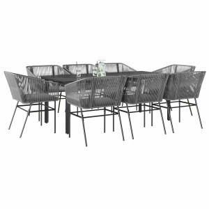 vidaXL 9-delige Tuinset met kussens poly rattan glas grijs