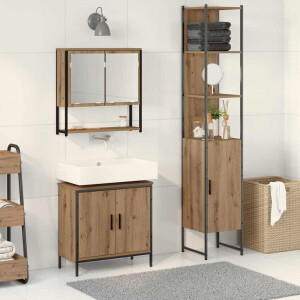 vidaXL Badkamermeubelset met plank met opslag 3 pcs Bruin Bewerkt hout